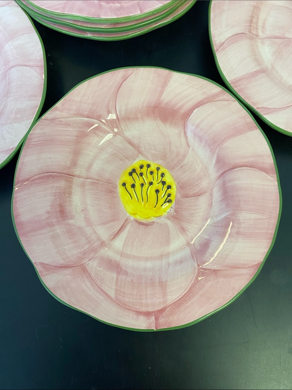 Franciscan Pink Floral Dinner Plate with Green Trim set of 6